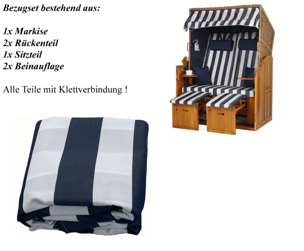 Bezugset für 2-Sitzer Ostseestrandkörbe " Grömitz " - Blau Blockstreifen